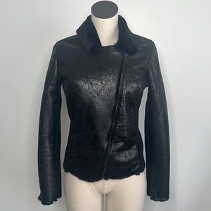 Rock & Republic Moto Jacket Black Faux Fur Small